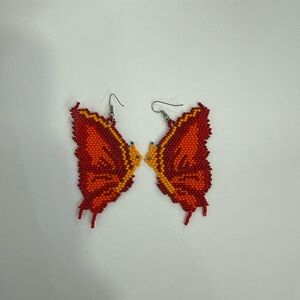 Handmade Beaded Butterfly Earrings in Red & Orange